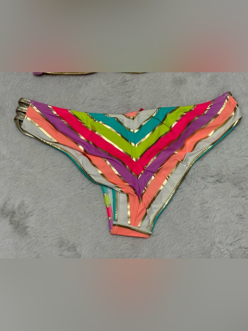 Colorful Stripe Bandeau Bikini Set - Neon Multi - Picture 6 of 6